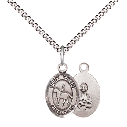 Small Sized Women's .925 Sterling Silver Saint Kateri Equestrian Medal Pendant on 18 Inch Rhodium Plated Lite Curb Brass Chain with Lobster Claw Clasp, Catholic Religious Necklace - Made in USA- Velvet Gift Box