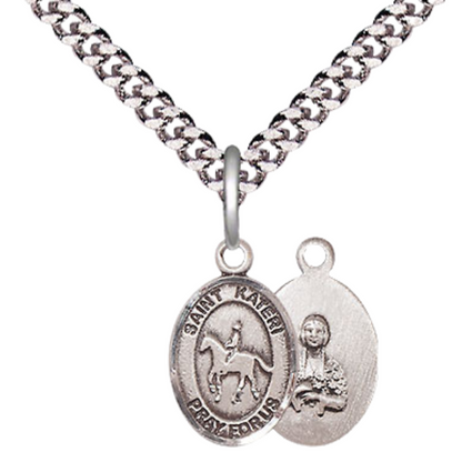 Small Sized Men's Pewter Saint Kateri Equestrian Medal Pendant on 24 Inch Endless Rhodium Plated Heavy Curb Brass Chain, Catholic Religious Necklace -Made in USA- Deluxe Velvet Gift Box