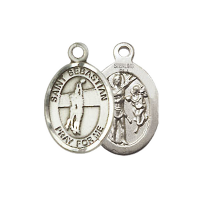 Small Sized Women's Pewter Saint St. Sebastian Volleyball Medal Pendant on 18 Inch Rhodium Plated Lite Curb Brass Chain with Lobster Claw Clasp, Catholic Religious Necklace - Made in USA- Velvet Gift Box