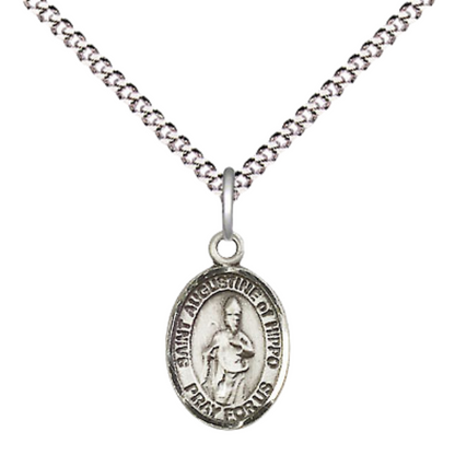 Small Sized Women's .925 Sterling Silver Saint St. Augustine of Hippo Medal Pendant on 18 Inch Rhodium Plated Lite Curb Brass Chain w/ Lobster Claw Clasp, Catholic Religious Necklace - Made in USA- Velvet Gift Box