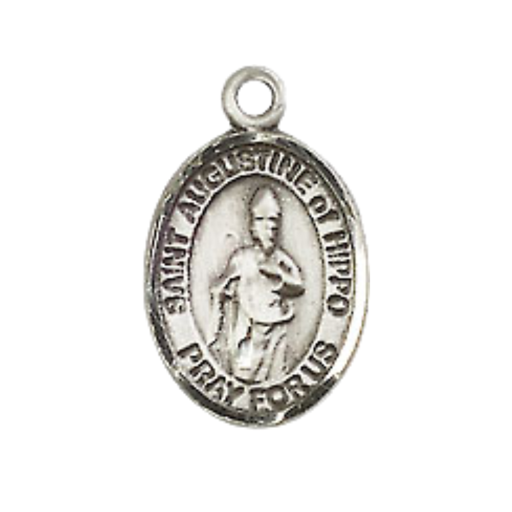 Small Sized Women's .925 Sterling Silver Saint St. Augustine of Hippo Medal Pendant on 18 Inch Rhodium Plated Lite Curb Brass Chain w/ Lobster Claw Clasp, Catholic Religious Necklace - Made in USA- Velvet Gift Box