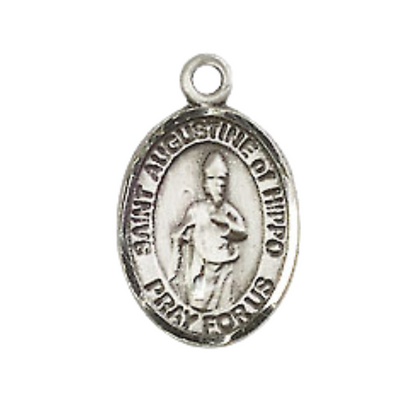 Small Sized Women's Pewter Saint St. Augustine of Hippo Medal Pendant on 18 Inch Rhodium Plated Lite Curb Brass Chain with Lobster Claw Clasp, Catholic Religious Necklace - Made in USA- Velvet Gift Box