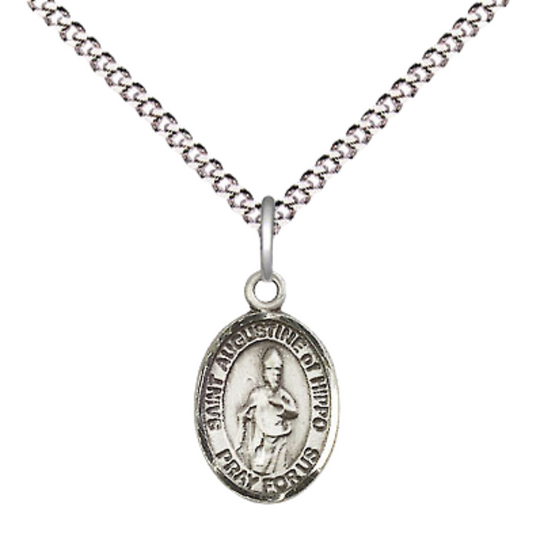 Small Sized Women's .925 Sterling Silver Saint St. Augustine of Hippo Medal Pendant on 18 Inch Rhodium Plated Lite Curb Brass Chain w/ Lobster Claw Clasp, Catholic Religious Necklace - Made in USA- Velvet Gift Box