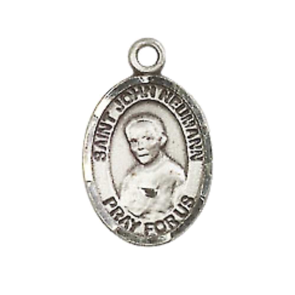 Small Sized Women's .925 Sterling Silver Saint John Neumann Medal Pendant on 18 Inch Rhodium Plated Lite Curb Brass Chain with Lobster Claw Clasp, Catholic Religious Necklace - Made in USA- Velvet Gift Box