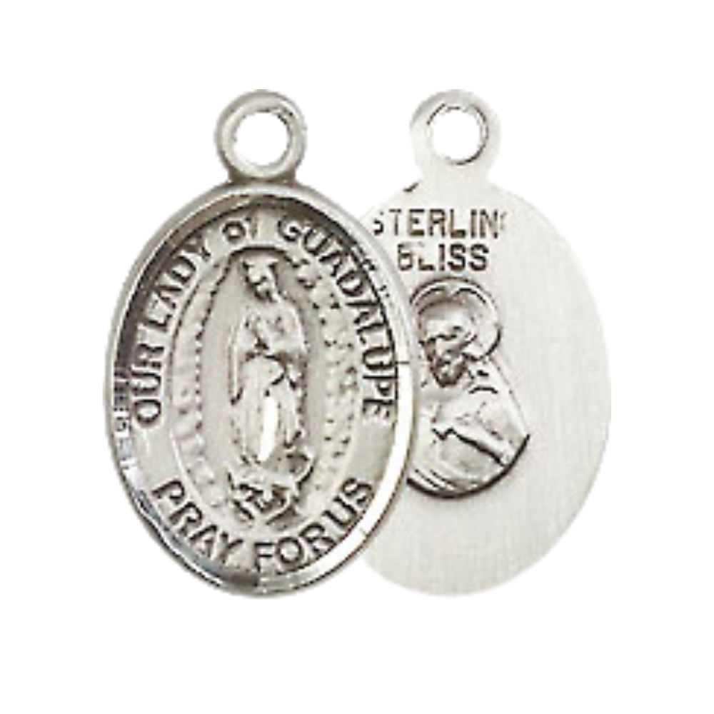 Small Sized Women's .925 Sterling Silver Our Lady of Guadalupe Medal Pendant on 18 Inch Rhodium Plated Lite Curb Brass Chain with Lobster Claw Clasp, Catholic Religious Necklace - Made in USA- Velvet Gift Box