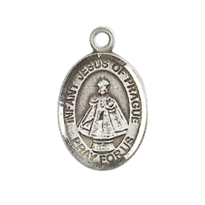 .925 Sterling Silver Infant of Prague Medal Pendant on 24 Inch Endless Rhodium Plated Heavy Curb Brass Chain, Catholic Religious Necklace -Made in USA- Deluxe Velvet Gift Box