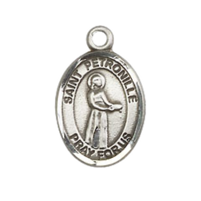 Small Sized Men's .925 Sterling Silver Saint St. Petronille Medal Pendant on 24 Inch Endless Rhodium Plated Heavy Curb Brass Chain, Catholic Religious Necklace - Made in USA- Deluxe Velvet Gift Box