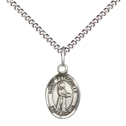 Small Sized Women's .925 Sterling Silver Saint St. Petronille Medal Pendant on 18 Inch Rhodium Plated Lite Curb Brass Chain with Lobster Claw Clasp, Catholic Religious Necklace - Made in USA- Velvet Gift Box