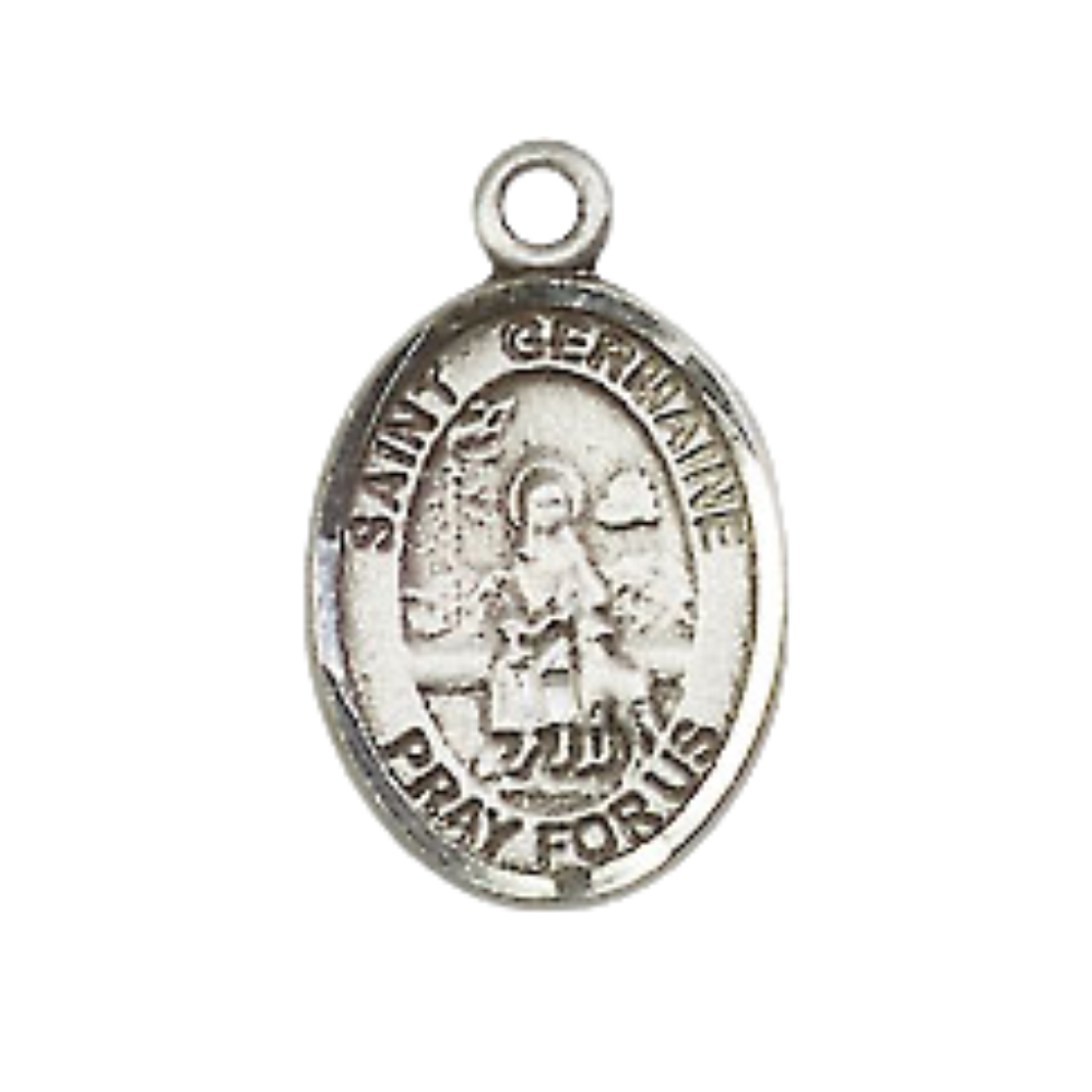 Small Sized Women's .925 Sterling Silver Saint St. Germaine Cousin Medal Pendant on 18 Inch Rhodium Plated Lite Curb Brass Chain with Lobster Claw Clasp, Catholic Religious Necklace - Made in USA- Velvet Gift Box