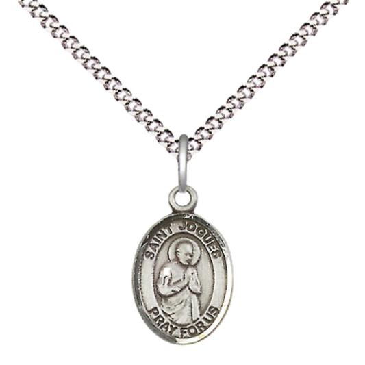 Small Sized Women's .925 Sterling Silver Saint St. Isaac Jogues Medal Pendant on 18 Inch Rhodium Plated Lite Curb Brass Chain with Lobster Claw Clasp, Catholic Religious Necklace - Made in USA- Velvet Gift Box