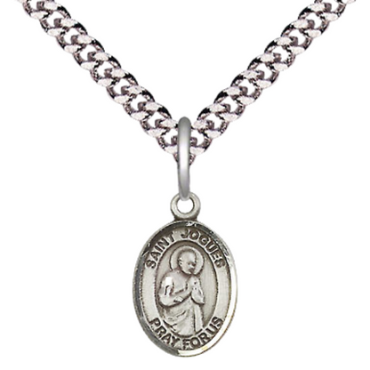 Small Sized Men's Pewter Saint St. Isaac Jogues Medal Pendant on 24 Inch Endless Rhodium Plated Heavy Curb Brass Chain, Catholic Religious Necklace - Made in USA- Deluxe Velvet Gift Box