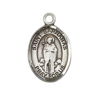 Small Sized Women's Pewter Saint St. Barnabas Medal Pendant on 18 Inch Rhodium Plated Lite Curb Brass Chain with Lobster Claw Clasp, Catholic Religious Necklace - Made in USA- Velvet Gift Box