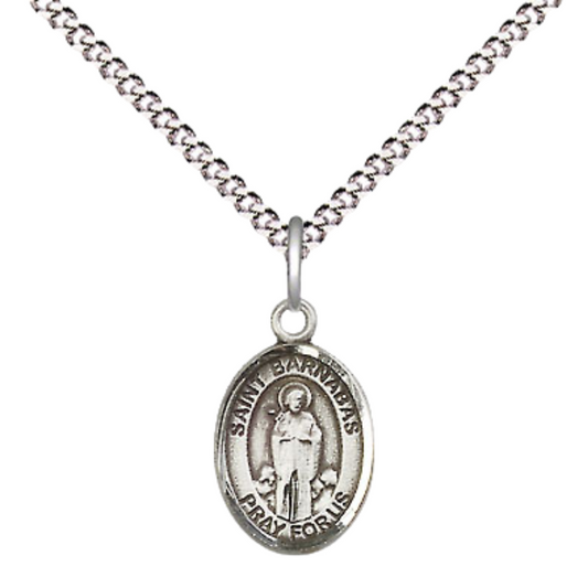 Small Sized Women's .925 Sterling Silver Saint St. Barnabas Medal Pendant on 18 Inch Rhodium Plated Lite Curb Brass Chain with Lobster Claw Clasp, Catholic Religious Necklace - Made in USA- Velvet Gift Box