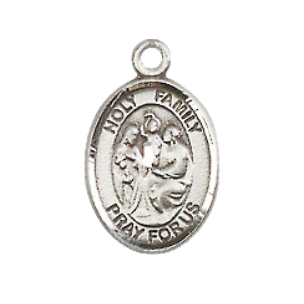 Small Sized Women's Pewter Holy Family Medal Pendant on 18 Inch Rhodium Plated Lite Curb Brass Chain with Lobster Claw Clasp, Catholic Religious Necklace - Made in USA- Velvet Gift Box