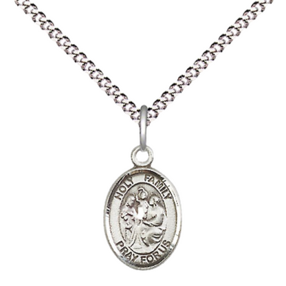 Small Sized Women's .925 Sterling Silver Holy Family Medal Pendant on 18 Inch Rhodium Plated Lite Curb Brass Chain with Lobster Claw Clasp, Catholic Religious Necklace - Made in USA- Velvet Gift Box