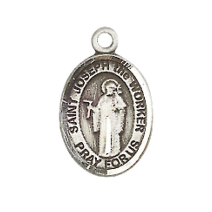 Small Sized Women's .925 Sterling Silver Saint Joseph the Worker Medal Pendant on 18 Inch Rhodium Plated Lite Curb Brass Chain with Lobster Claw Clasp, Catholic Religious Necklace - Made in USA- Velvet Gift Box