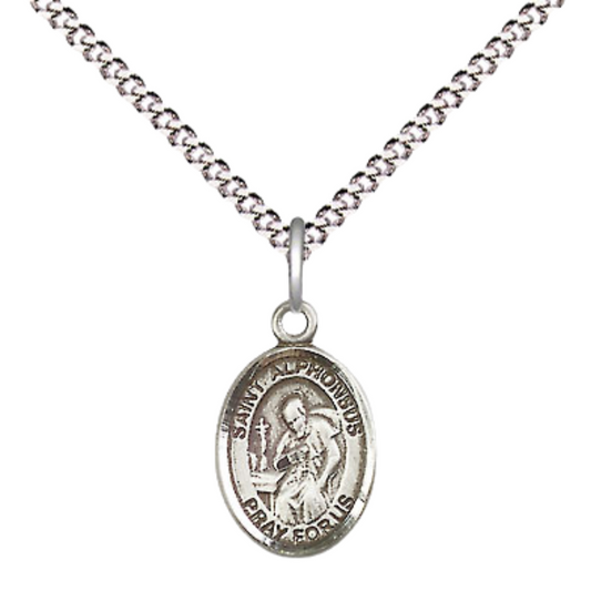 Small Sized Women's Pewter Saint St. Alphonsus Medal Pendant on 18 Inch Rhodium Plated Lite Curb Brass Chain with Lobster Claw Clasp, Catholic Religious Necklace - Made in USA- Velvet Gift Box