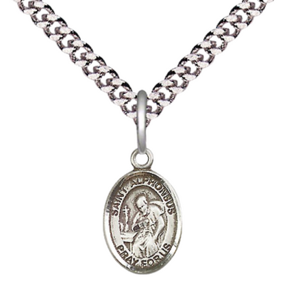 Small Sized Men's Pewter Saint St. Alphonsus Medal Pendant on 24 Inch Endless Rhodium Plated Heavy Curb Brass Chain, Catholic Religious Necklace - Made in USA- Deluxe Velvet Gift Box