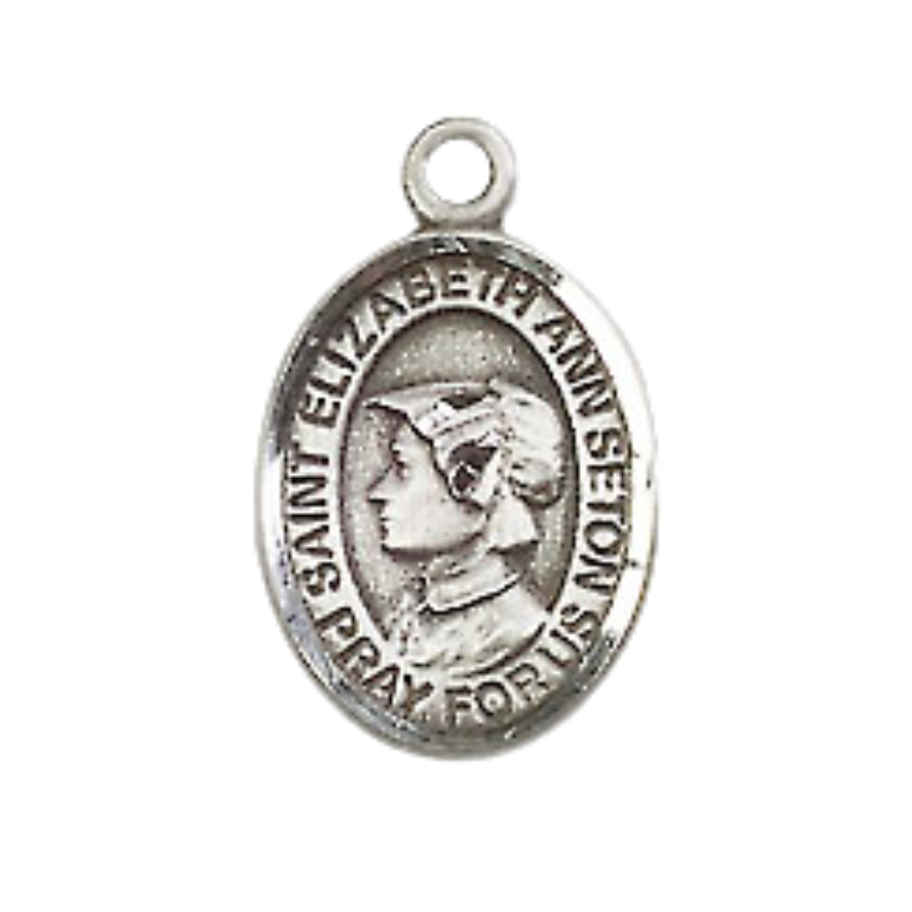 Small Sized .925 Sterling Silver Saint St. Elizabeth Ann Seton Medal Pendant on 24 Inch Endless Rhodium Plated Heavy Curb Brass Chain, Catholic Religious Necklace - Made in USA- Deluxe Velvet Gift Box