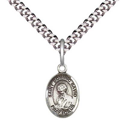 Small Sized Men's Pewter Saint St. Dominic Savio Medal Pendant on 24 Inch Endless Rhodium Plated Heavy Curb Brass Chain, Catholic Religious Necklace - Made in USA- Deluxe Velvet Gift Box