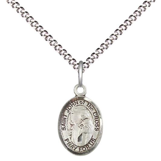 Small Sized Women's .925 Sterling Silver Saint St. John of the Cross Medal Pendant on 18 Inch Rhodium Plated Lite Curb Brass Chain with Lobster Claw Clasp, Catholic Religious Necklace - Made in USA- Velvet Gift Box