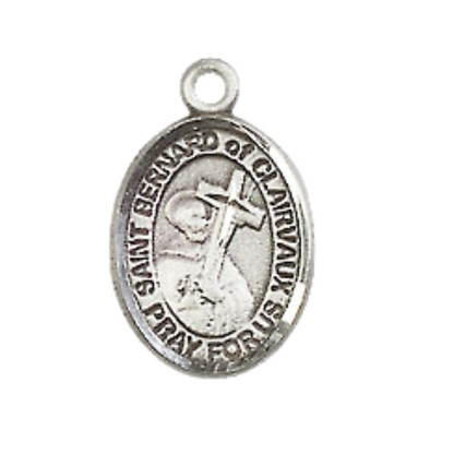 Small Sized Women's Pewter Saint St. Bernard of Clairvaux Medal Pendant on 18 Inch Rhodium Plated Lite Curb Brass Chain with Lobster Claw Clasp, Catholic Religious Necklace - Made in USA- Velvet Gift Box
