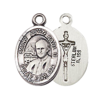 Small Sized Men's .925 Sterling Silver Saint St. John Paul II Medal Pendant on 24 Inch Endless Rhodium Plated Heavy Curb Brass Chain, Catholic Religious Necklace - Made in USA- Deluxe Velvet Gift Box