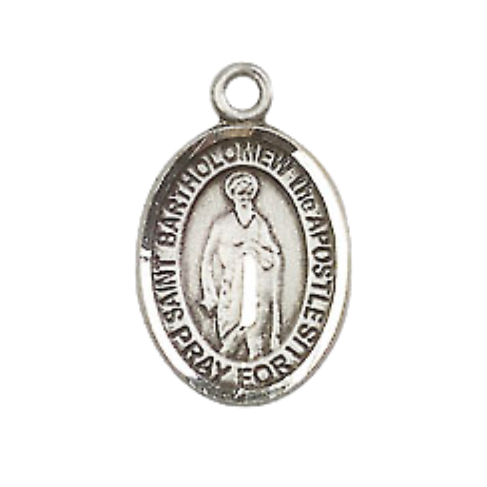 Small Sized Men's .925 Sterling Silver Saint St. Bartholomew the Apostle Medal Pendant on 24 Inch Endless Rhodium Plated Heavy Curb Brass Chain, Catholic Religious Necklace - Made in USA- Deluxe Velvet Gift Box