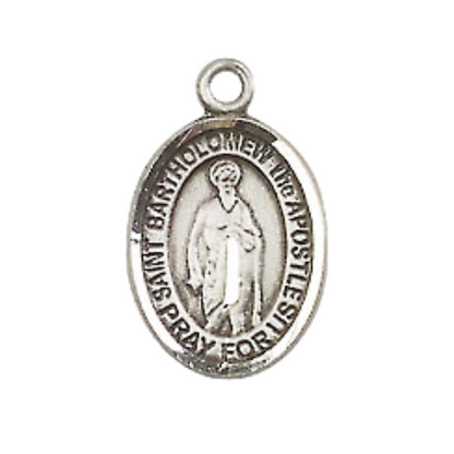 Small Sized Women's .925 Sterling Silver Saint St. Bartholomew the Apostle Medal Pendant on 18 Inch Rhodium Plated Lite Curb Brass Chain w/ Lobster Claw Clasp, Catholic Religious Necklace - Made in USA- Velvet Gift Box