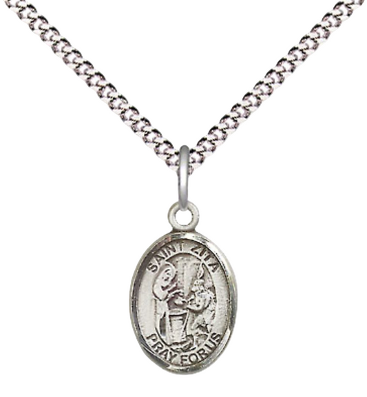 Small Sized Women's .925 Sterling Silver Saint St. Zita Medal Pendant on 18 Inch Rhodium Plated Lite Curb Brass Chain with Lobster Claw Clasp, Catholic Religious Necklace - Made in USA- Velvet Gift Box