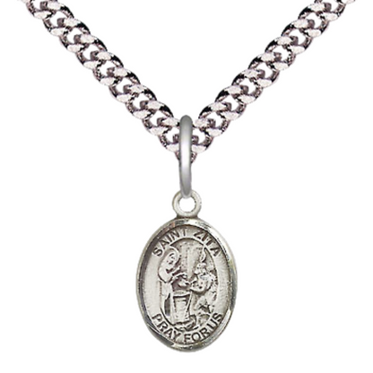 Everlasting Light Jewelry Small Sized Men's Pewter Saint St. Zita Medal Pendant on 24 Inch Endless Rhodium Plated Heavy Curb Brass Chain, Catholic Religious Necklace - Made in USA- Deluxe Velvet Gift Box