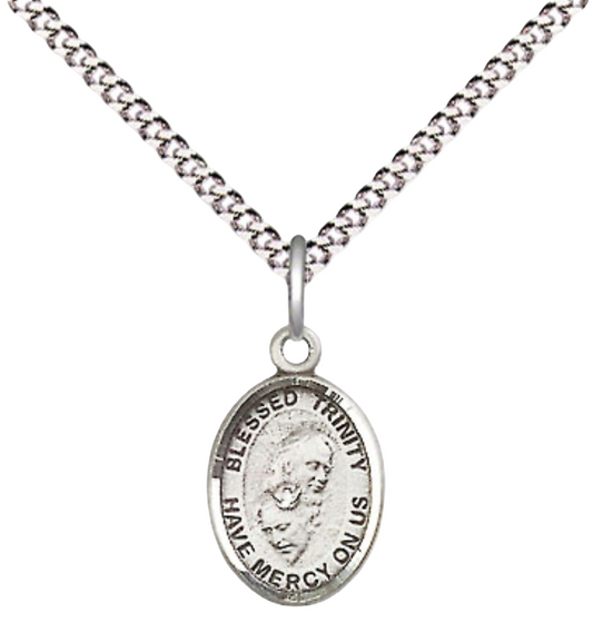 Small Sized Women's .925 Sterling Silver Blessed Trinity Medal Pendant on 18 Inch Rhodium Plated Lite Curb Brass Chain with Lobster Claw Clasp, Catholic Religious Necklace - Made in USA- Velvet Gift Box
