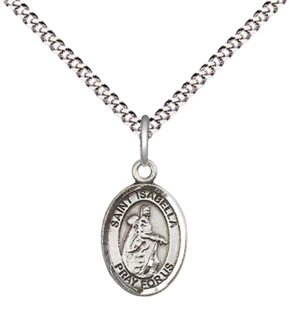 Small Sized Women's Pewter Saint St. Isabella of Portugal Medal Pendant on 18 Inch Rhodium Plated Lite Curb Brass Chain with Lobster Claw Clasp, Catholic Religious Necklace - Made in USA- Velvet Gift Box