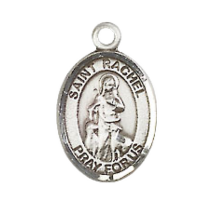 Small Sized Men's Pewter Saint St. Rachel Medal Pendant on 24 Inch Endless Rhodium Plated Heavy Curb Brass Chain, Catholic Religious Necklace - Made in USA- Deluxe Velvet Gift Box