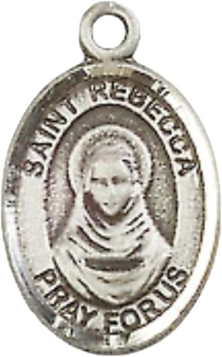 Small Sized Women's Pewter Saint St. Rebecca Medal Pendant on 18 Inch Rhodium Plated Lite Curb Brass Chain with Lobster Claw Clasp, Catholic Religious Necklace - Made in USA- Velvet Gift Box