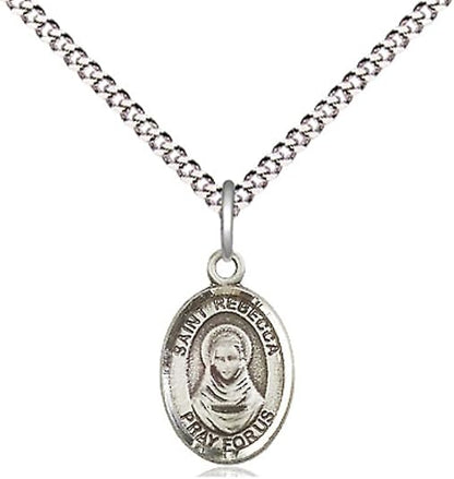 Small Sized Women's Pewter Saint St. Rebecca Medal Pendant on 18 Inch Rhodium Plated Lite Curb Brass Chain with Lobster Claw Clasp, Catholic Religious Necklace - Made in USA- Velvet Gift Box