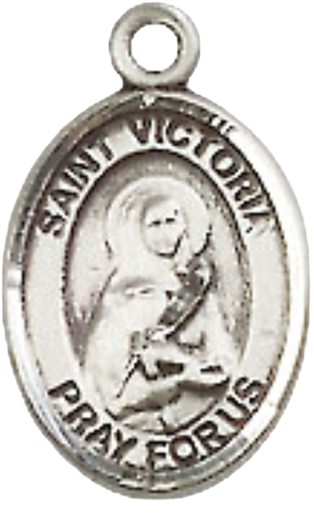 Small Sized Women's Pewter Saint St. Victoria Medal Pendant on 18 Inch Rhodium Plated Lite Curb Brass Chain with Lobster Claw Clasp, Catholic Religious Necklace - Made in USA- Velvet Gift Box