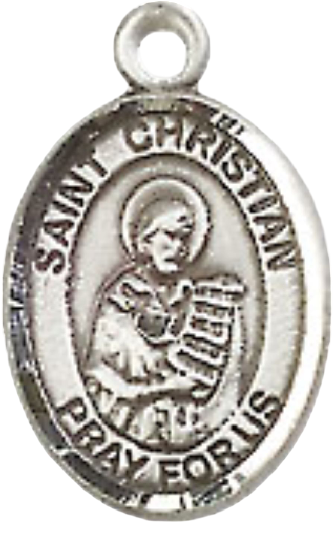 Small Sized Women's Pewter Saint St. Christian Demosthenes Medal Pendant on 18 Inch Rhodium Plated Lite Curb Brass Chain with Lobster Claw Clasp, Catholic Religious Necklace - Made in USA- Velvet Gift Box