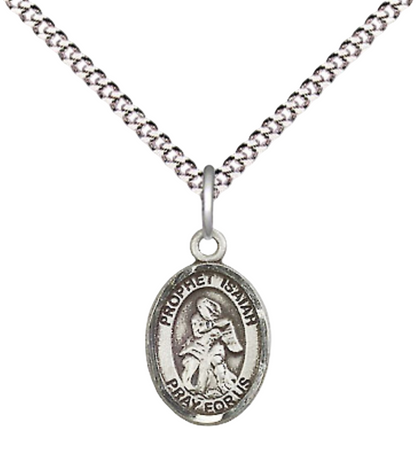 Small Sized Women's Pewter Saint Isaiah Medal Pendant on 18 Inch Rhodium Plated Lite Curb Brass Chain with Lobster Claw Clasp, Catholic Religious Necklace - Made in USA- Velvet Gift Box