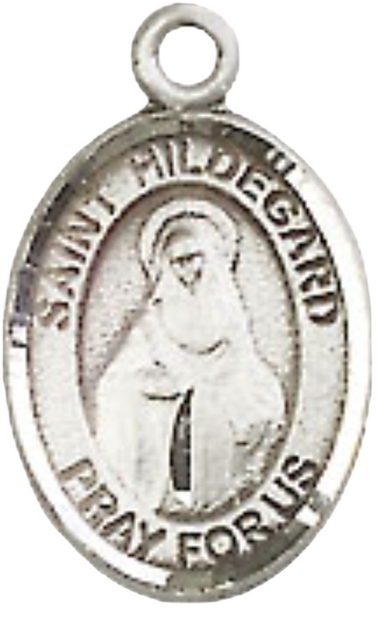 Small Sized Women's .925 Sterling Silver Saint Hildegard von Bingen Medal Pendant on 18" Rhodium Plated Lite Curb Brass Chain with Lobster Claw Clasp, Catholic Religious Necklace - Made in USA- Velvet Gift Box