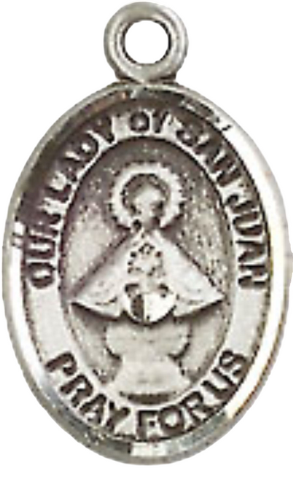 Small Sized Men's Pewter Our Lady of Saint St. Juan Medal Pendant on 24 Inch Endless Rhodium Plated Heavy Curb Brass Chain, Catholic Religious Necklace - Made in USA- Deluxe Velvet Gift Box