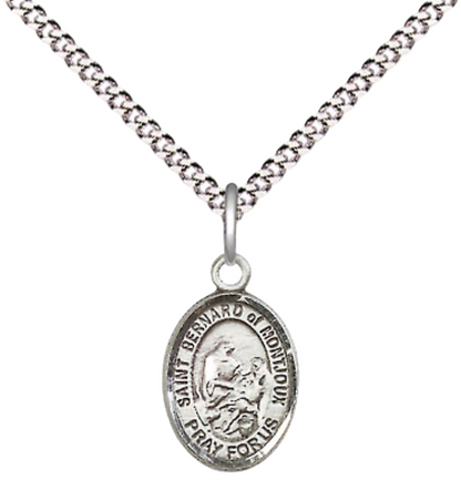 Small Sized Women's Pewter Saint St. Bernard of Montjoux Medal Pendant on 18 Inch Rhodium Plated Lite Curb Brass Chain with Lobster Claw Clasp, Catholic Religious Necklace - Made in USA- Velvet Gift Box