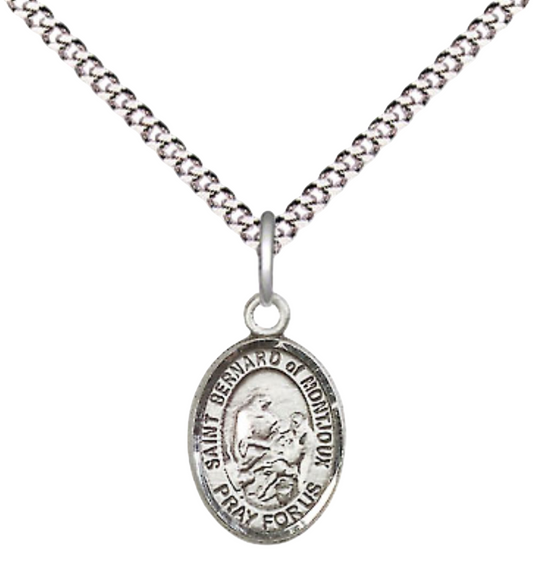 Small Sized Women's .925 Sterling Silver Saint St. Bernard of Montjoux Medal Pendant on 18 Inch Rhodium Plated Lite Curb Brass Chain with Lobster Claw Clasp, Catholic Religious Necklace - Made in USA- Velvet Gift Box