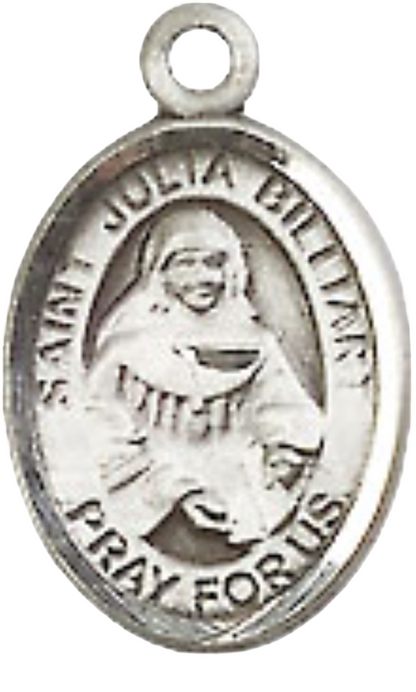 Small Sized Women's Pewter Saint St. Julia Billiart Medal Pendant on 18 Inch Rhodium Plated Lite Curb Brass Chain with Lobster Claw Clasp, Catholic Religious Necklace - Made in USA- Velvet Gift Box