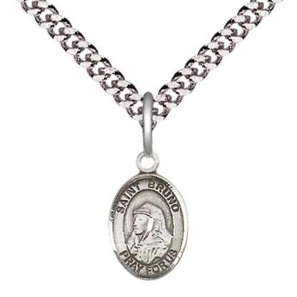 Everlasting Light Jewelry Small Sized Men's Pewter Saint St. Bruno Medal Pendant on 24 Inch Endless Rhodium Plated Heavy Curb Brass Chain, Catholic Religious Necklace - Made in USA- Deluxe Velvet Gift Box