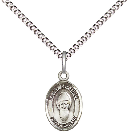 Small Sized Women's Pewter Saint Sharbel Medal Pendant on 18 Inch Rhodium Plated Lite Curb Brass Chain with Lobster Claw Clasp, Catholic Religious Necklace - Made in USA- Velvet Gift Box