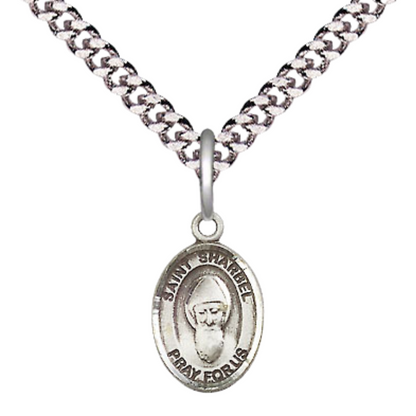 Small Sized Men's .925 Sterling Silver Saint St. Sharbel Medal Pendant on 24 Inch Endless Rhodium Plated Heavy Curb Brass Chain, Catholic Religious Necklace - Made in USA- Deluxe Velvet Gift Box