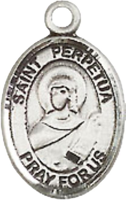 Small Sized Men's Pewter Saint St. Perpetua Medal Pendant on 24 Inch Endless Rhodium Plated Heavy Curb Brass Chain, Catholic Religious Necklace - Made in USA- Deluxe Velvet Gift Box