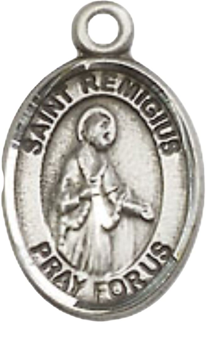 Small Sized Women's .925 Sterling Silver Saint St. Remigius of Reims Medal Pendant on 18 Inch Rhodium Plated Lite Curb Brass Chain with Lobster Claw Clasp, Catholic Religious Necklace - Made in USA- Velvet Gift Box