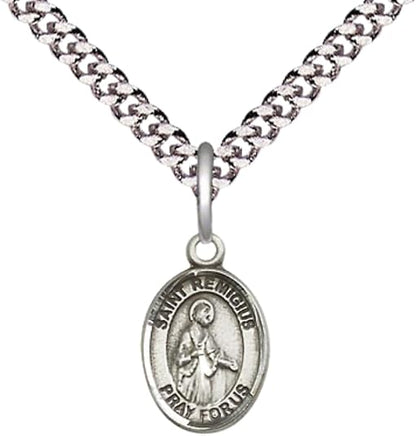 Small Sized Men's .925 Sterling Silver Saint St. Remigius of Reims Medal Pendant on 24 Inch Endless Rhodium Plated Heavy Curb Brass Chain, Catholic Religious Necklace - Made in USA- Deluxe Velvet Gift Box